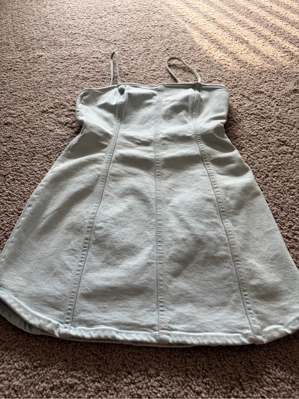 Zara Pale Blue Denim Mini Dress with Spaghetti Straps